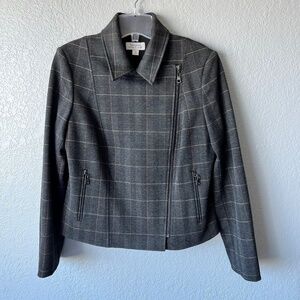 Tahari ASL size 10 moto asymmetrical plaid side zip jacket